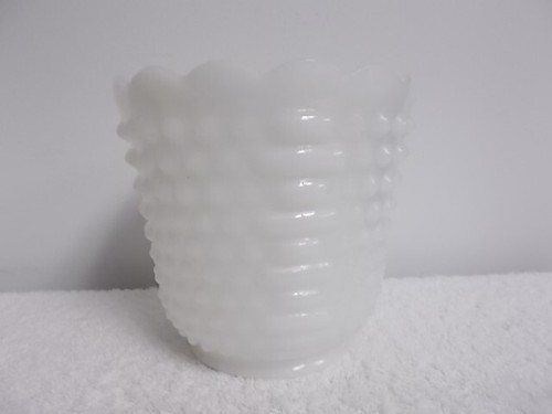 Vtg Fire King Hobnail White Milk Glass Scalloped Planter Bowl Vase Flower Pot - Picture 4 of 6