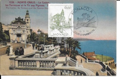 MONACO ALTE POSTKARTE ERSTER TAG FDC 1984 MONTE CARLO LE CASINO