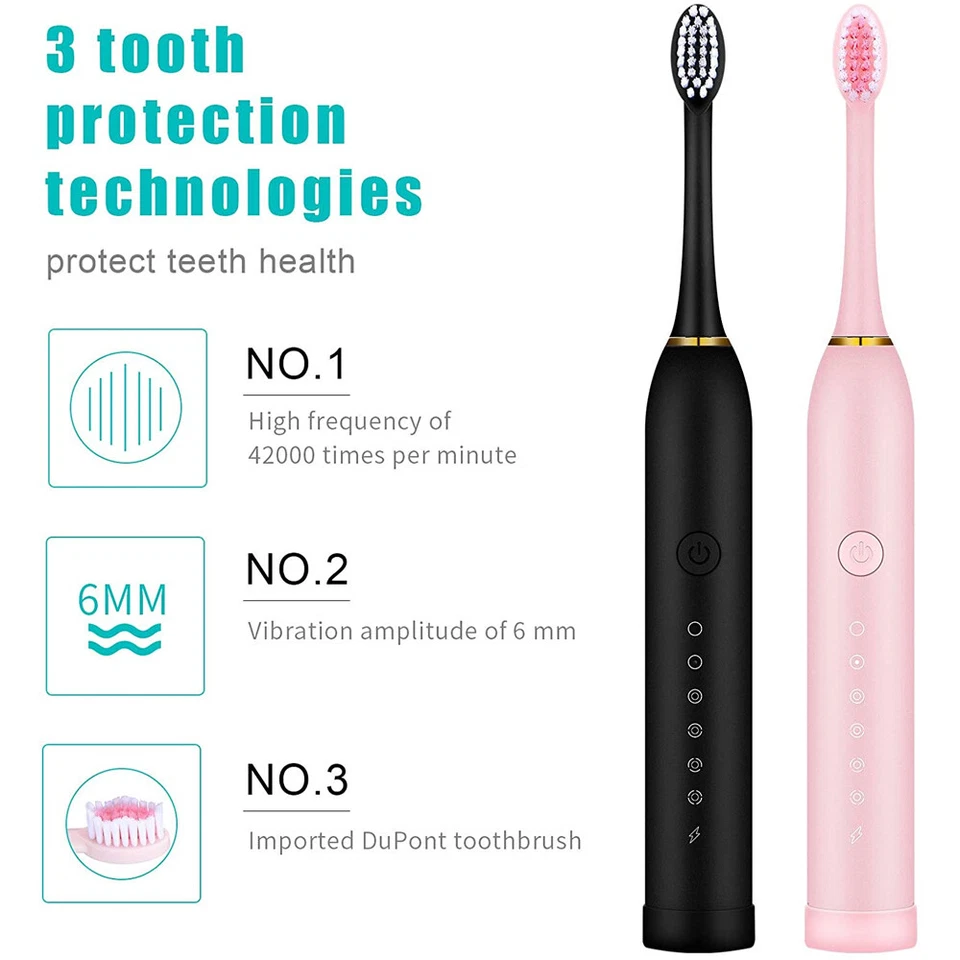 Cepillo de dientes eléctrico sónico recargable 6 modos con cabezales de cepillo limpieza precisa Foto 3 de 4