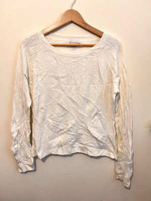 Großer weißer Rundhals Strickpullover für Damen, gebrauchter Pullover