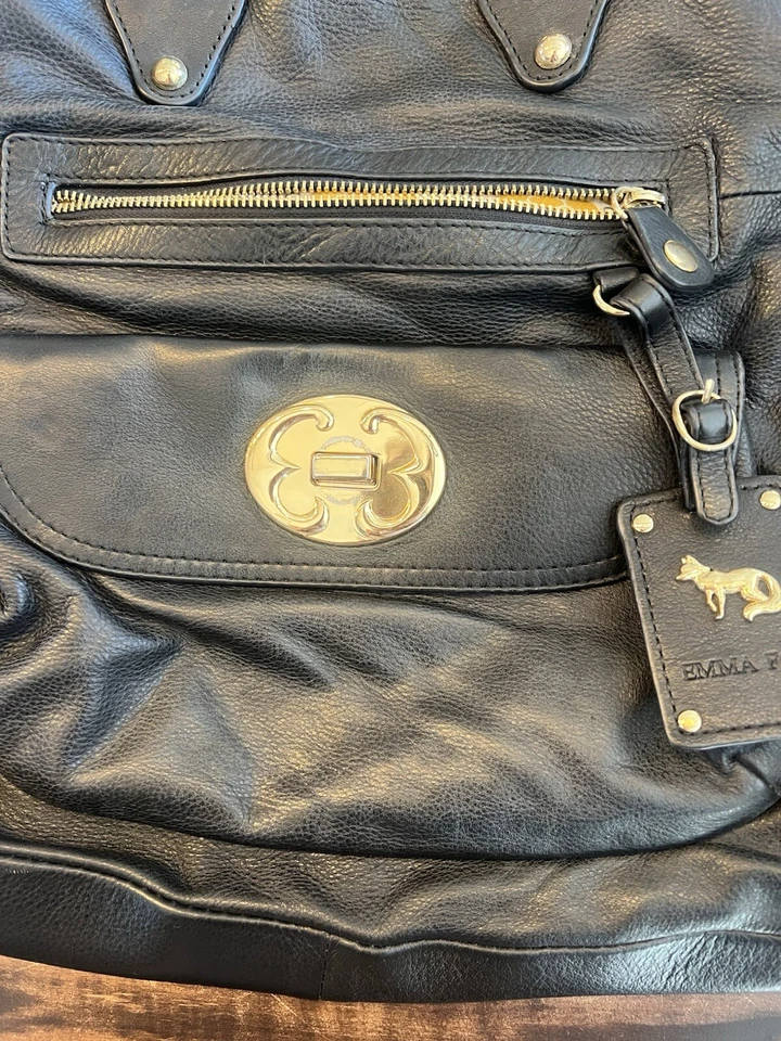 EMMA FOX Plegable Negro Cuero Flexible Cartera de Hombro Bolso de Mano Usado en Excelente Condición Foto 2 de 4