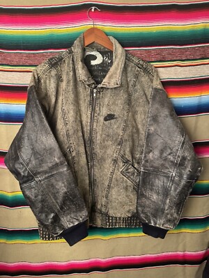 Vintage 90s Nike Acid Wash Force Denim Leather Jacket