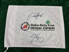 P Harrington & S Lowry Winners Signed Course Used Irish Open Golf Flag + Cert