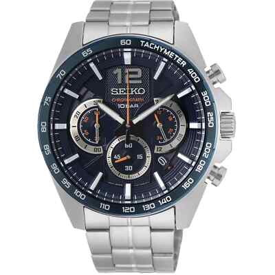 Seiko Men's Watch Essentials Chronograph Blue Dial Silver Tone Bracelet SSB345