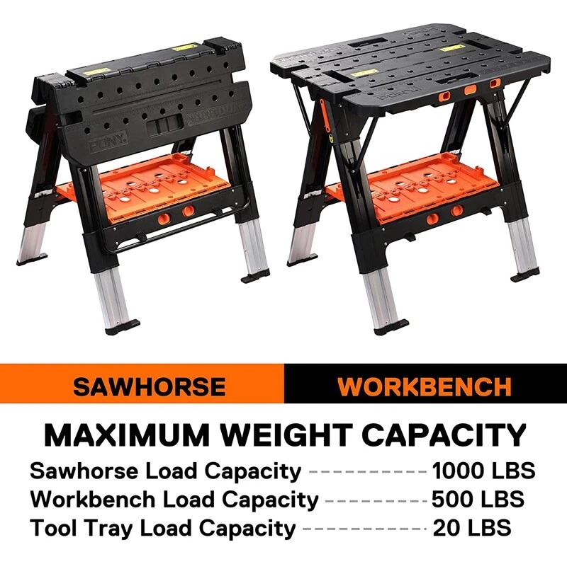 Pony Portable 2-in-1 Folding Sawhorse Work Table Workbench 1000lbs Load Capacity - Image 4 of 4