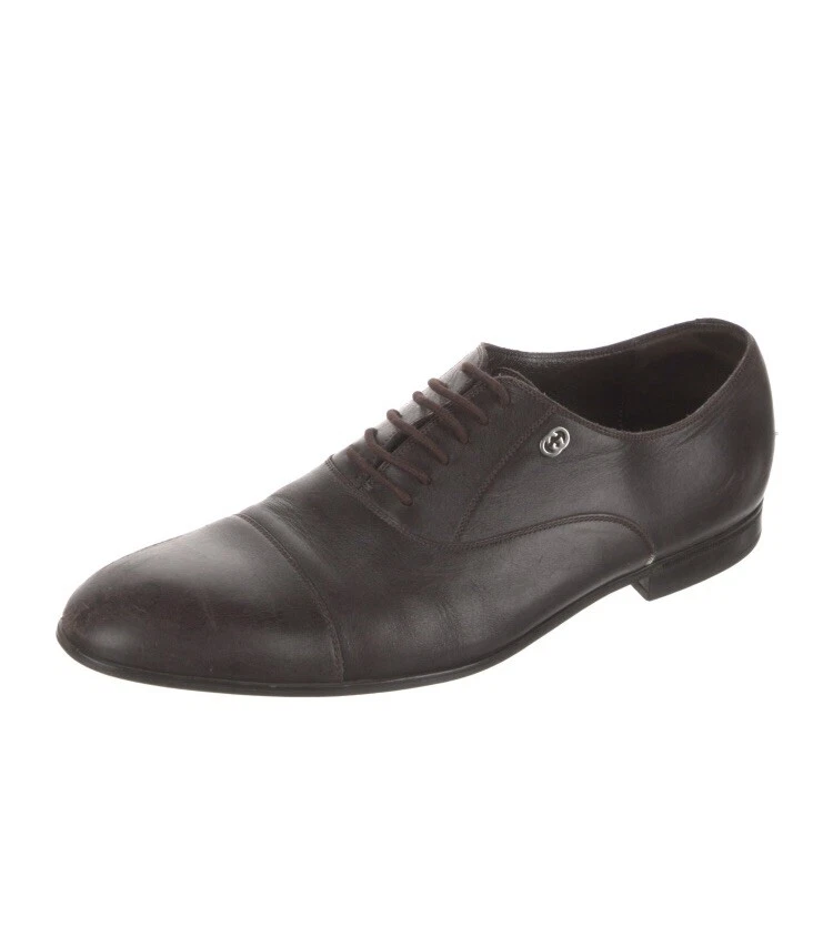 Gucci scarpe eleganti Oxford stringate in pelle marrone punta a cappuccio ad incastro taglia G 7 6 5