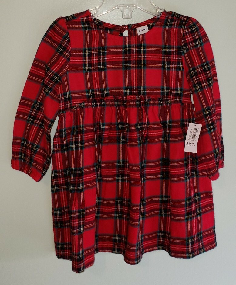 Old Navy Girls 18-24 MONTHS Long Sleeve Plaid Flannel Dress Red Christmas  #21120 | eBay