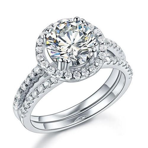 2 Ct Simulated Diamond Round Halo Wedding Bridal Ring Set 14k White ...