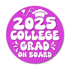 Magnet Me Up Graduation Magnet - 5" Round College Grad Gift, Car Magnet -Pur/Wht