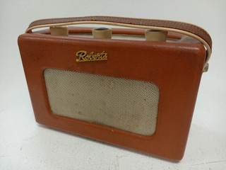 Vintage Roberts R200 Portable Transistor Radio Brown Leather Case Preowned