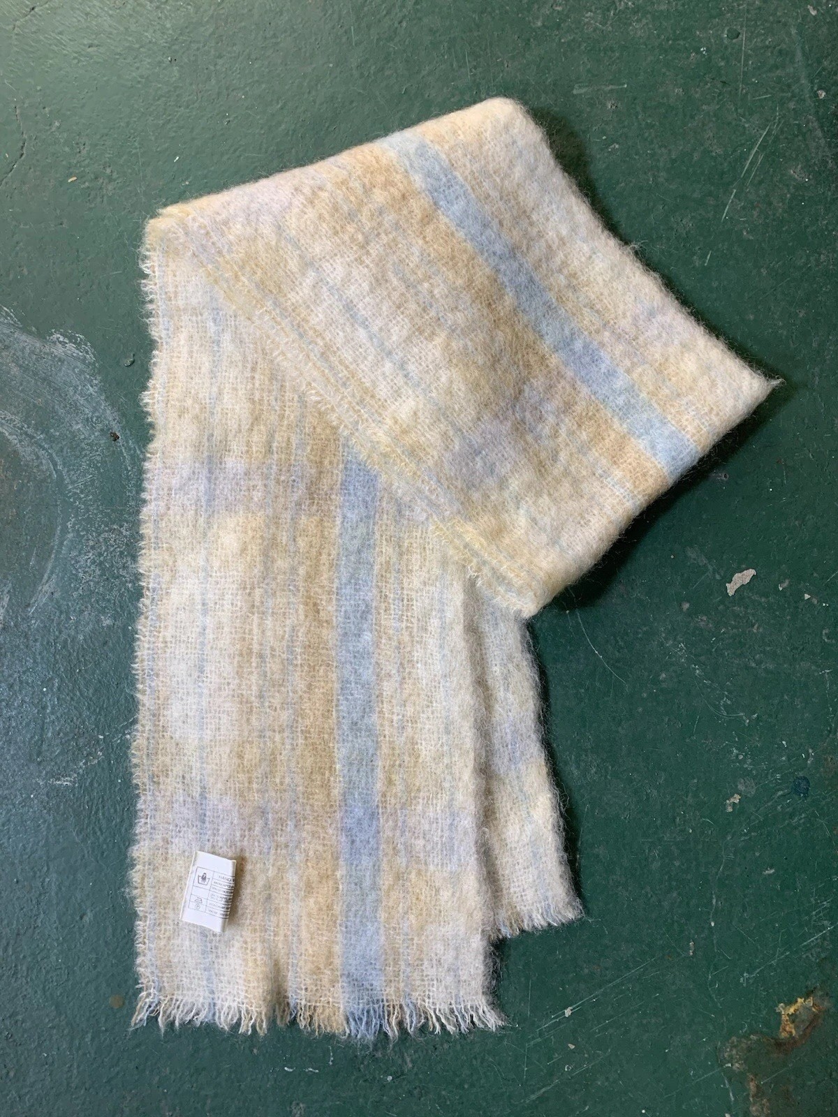 Vintage Mohair Scarf Donegal Design Made in Ireland Wool Ivory Blue