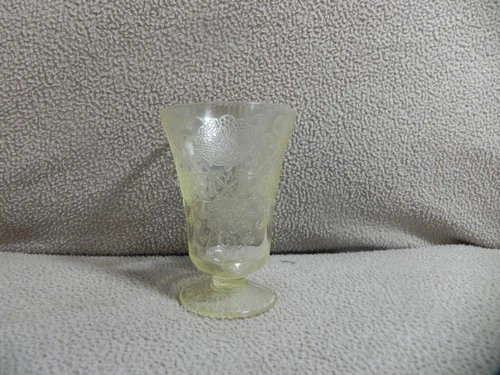 Hazel Atlas Florentine #2 Poppy Yellow Footed Juice Tumbler Depression Glass E