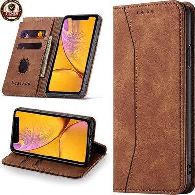 Leaisan Handyhülle für iPhone XR Hülle Premium Leder Flip Klappbare Stoßfeste Ma