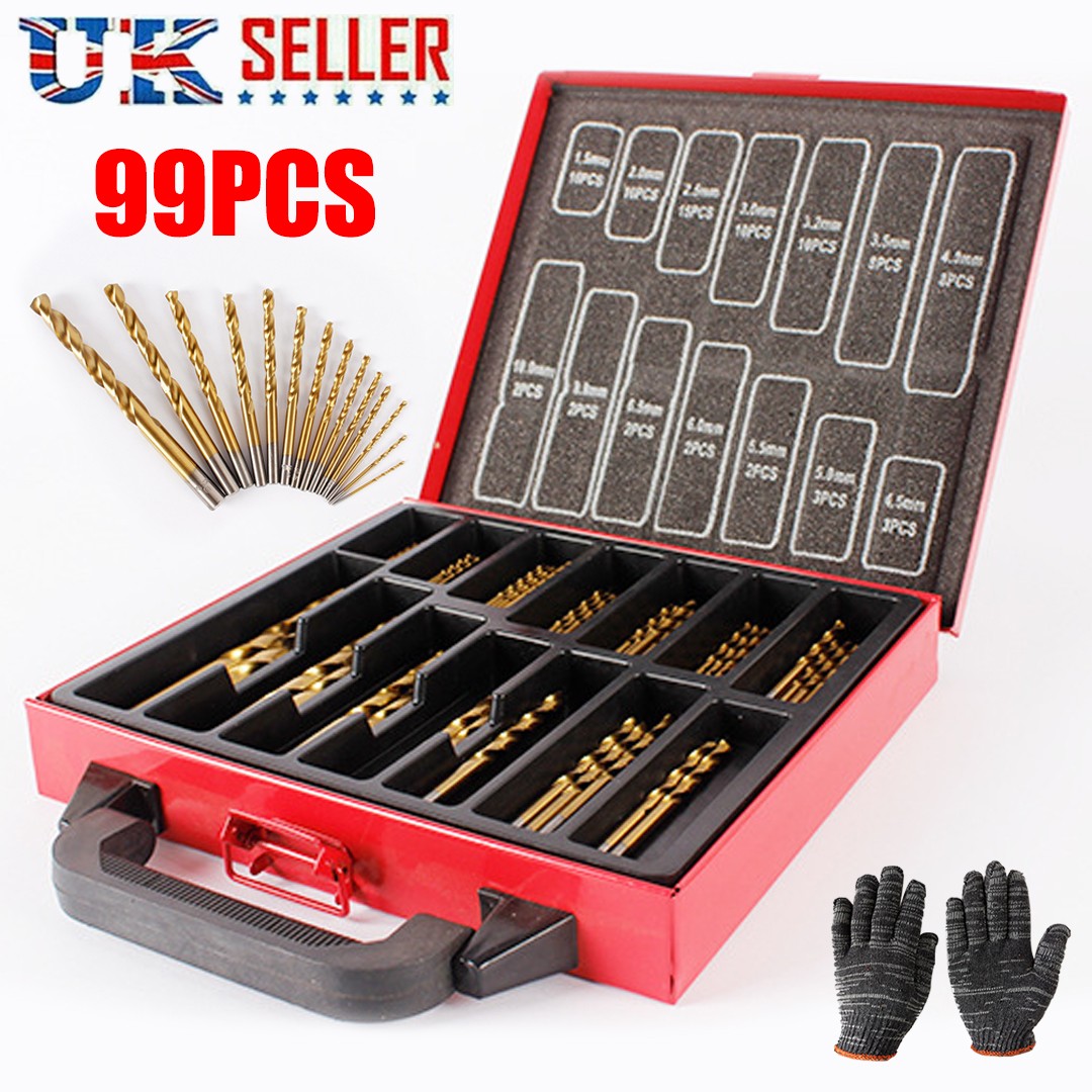 HSS Drill Bit Set 99 Piece With Lumberjack Metal Storage Case 1.5mm - 10mm Bits