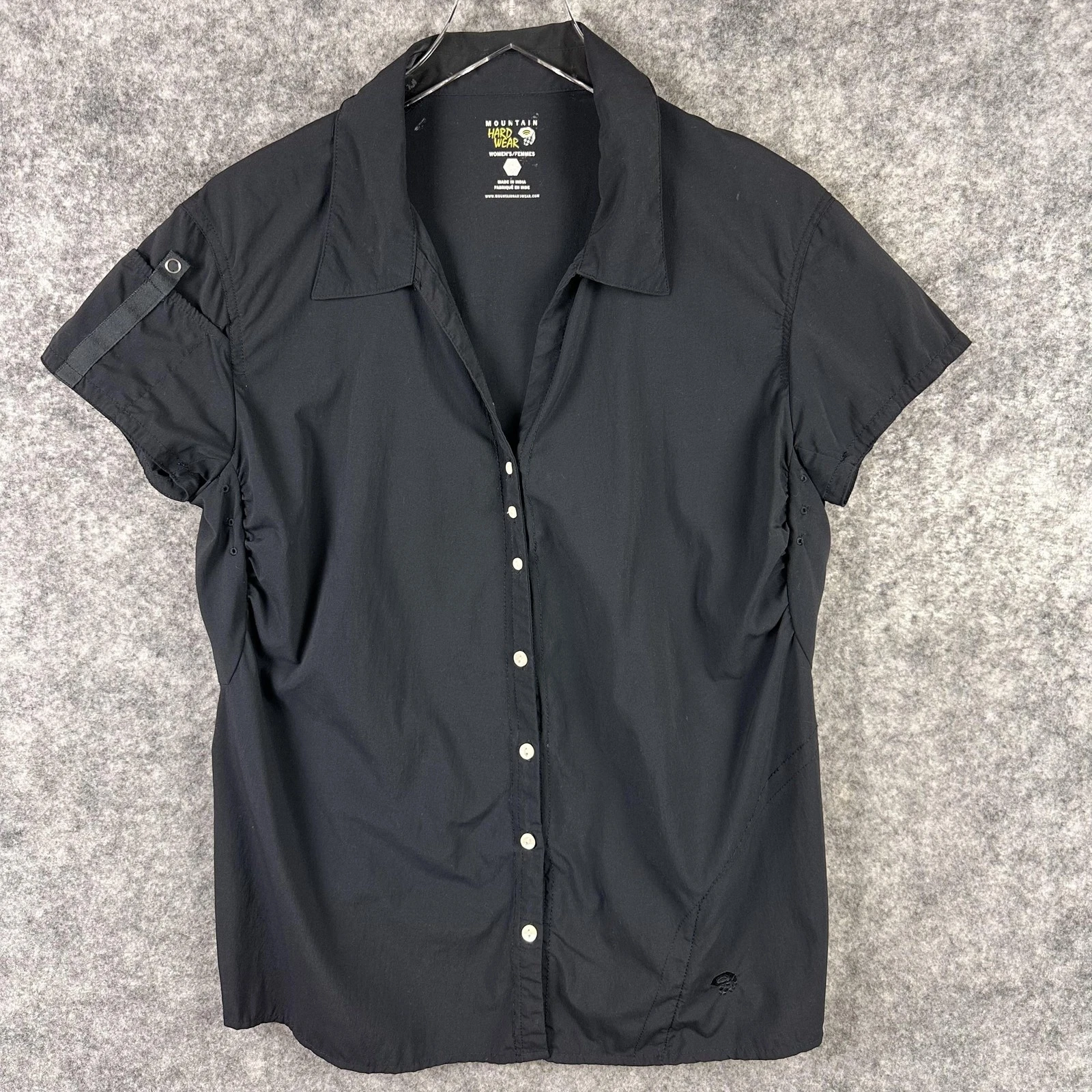 Mountain Hardwear Shirt Womens Large Black Short Sleeve Snap Front Hiking Travel
