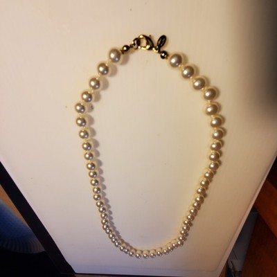 Faux White Pearl Necklace with 14K Gold Electro plated Lobster Claw clasp 19''