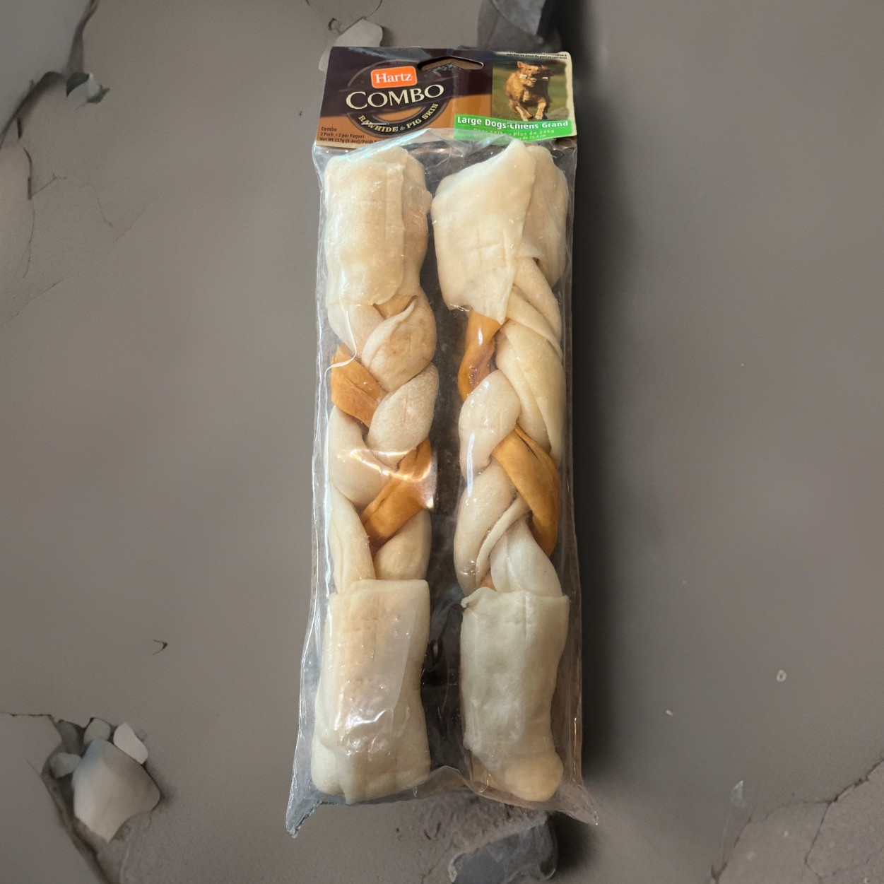 1 Package of 2 Hartz Combo Rawhide Pig Skin Chew 10" Large Dog - NEW