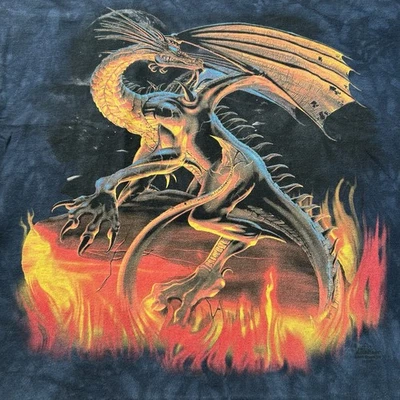 Camiseta De Colección The Mountain Dragon Flames Gráfica XL Azul Tie Dye Y2K Fantasía Años 2000 - Imagen 1 de 4