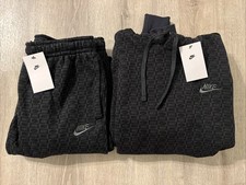 Nike AOP All Over Print Fleece Jogger Pants Hoodie Suit Set Black Size Medium M
