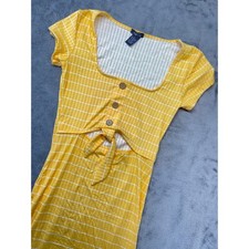Rue21 Yellow Striped Cutout Mini Dress Button Front Ribbed Knit Casual