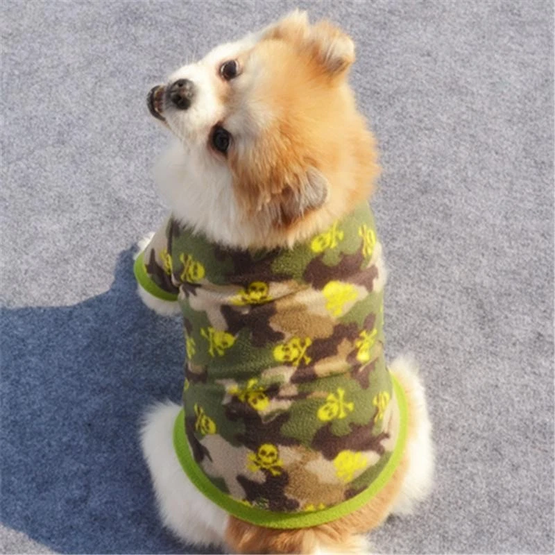 Jaqueta de lã quente caveira cachorro camuflagem casaco filhote buldogue francês camisa de inverno - Imagem 2 de 4
