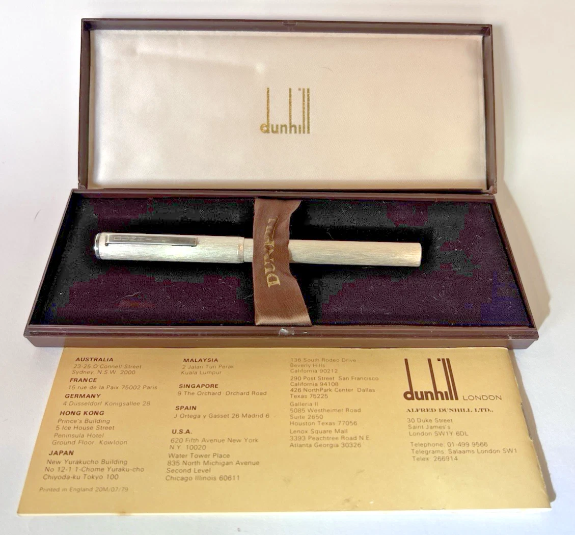 Dunhill - Brushed Silver Fountain Pen, 14k (Montblanc) Gold Nib, Nr Mint