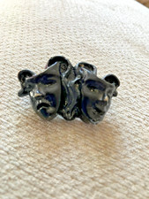 Vintage black brooch comedy & tragedy mask Theatre theatrical