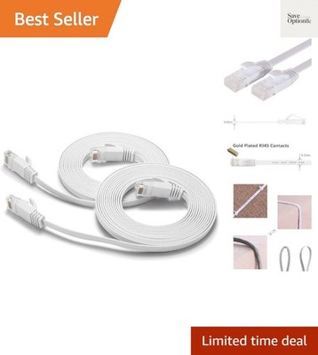 Cat6 Ethernet Cable 15FT 2Pack White, Cat-6 Flat RJ45 Computer Internet LAN N...