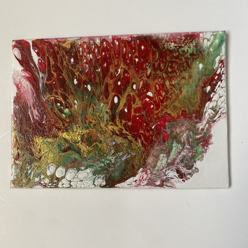 OG Small Art 4 Sale By Artist Acrylic Abstract Painting red green gold Christmas