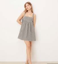 ASOS DESIGN Black White Gingham Tie Ruffle babydoll dress
