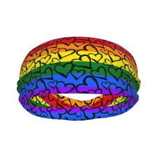 Gay Pride Rainbow Colorful Heart Sports Sweatband Head Bands for Women Men Sw...