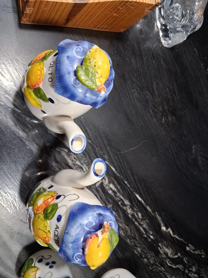 意大利陶瓷“Olio、Aceto、Sale、Pepe”,5 件套服务瓶套装带架 — 第 3/4 张图片