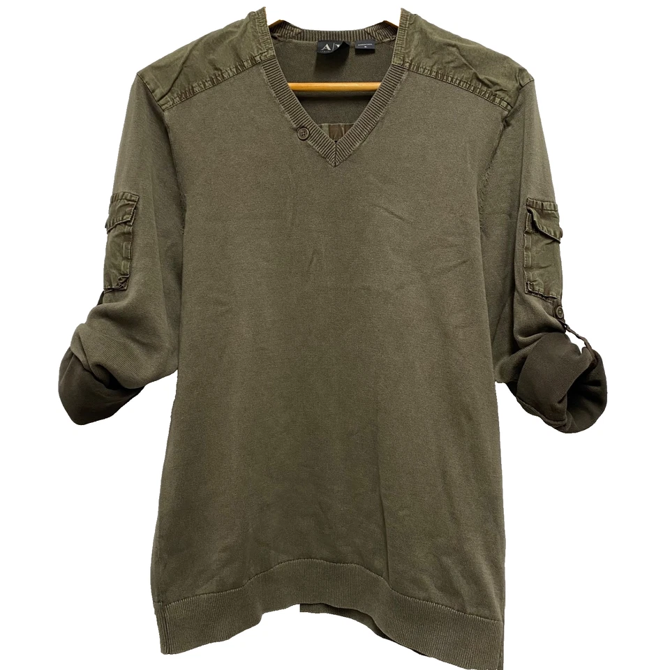 Suéter para hombre Armani Exchange talla M verde oliva tejido lengüeta enrollable largo Slv pulóver Foto 3 de 4
