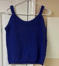 Vtg Jantzen Made in USA Ribbed Sweater Tank Top Blue Medium