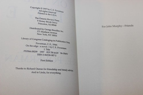 ON THE EDGE C.E. Poverman SIGNED First Edition 1997 Mystery Fiction - Picture 3 of 10