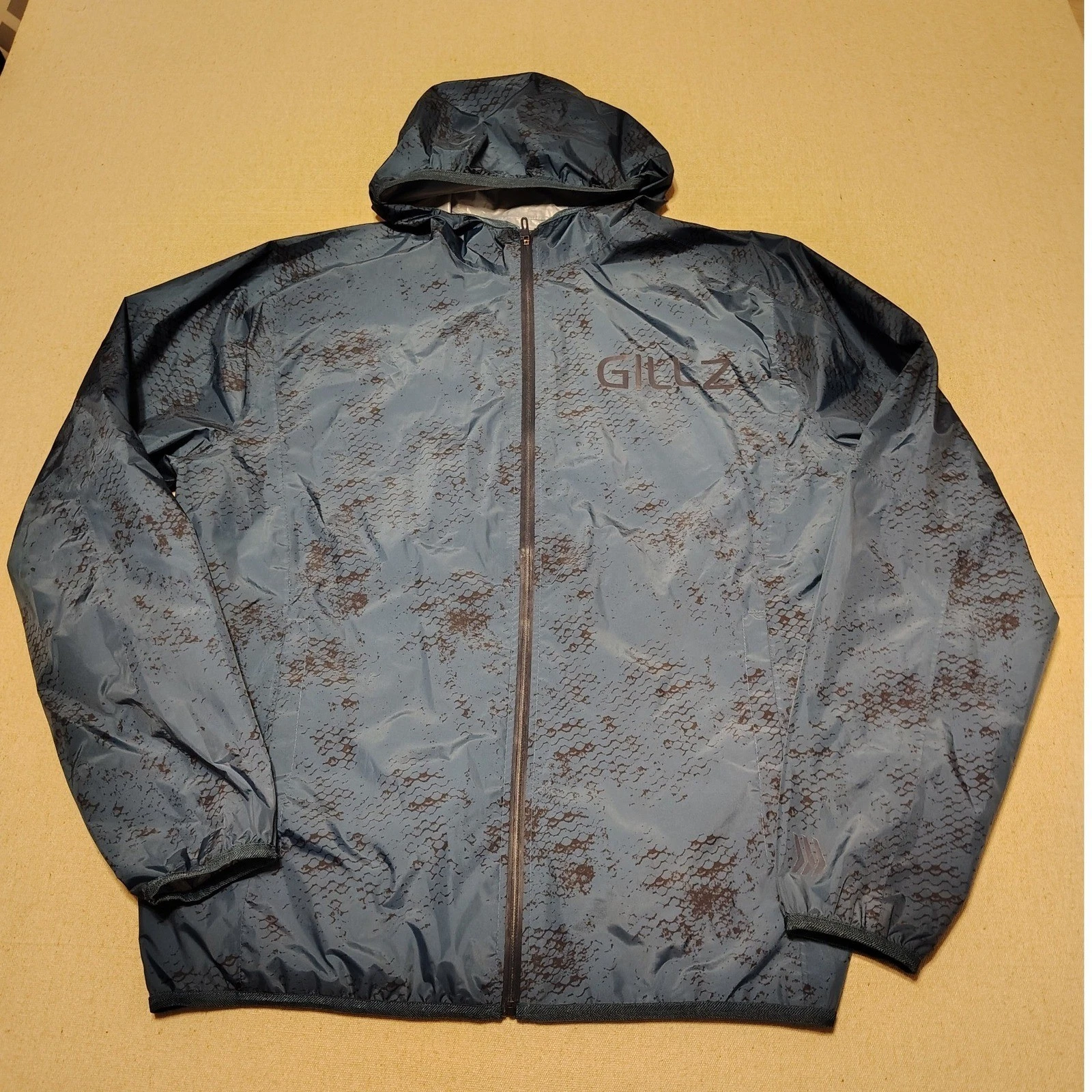 Gillz Mens Fishing Windbreaker Jacket Blue Scale Pattern Hooded Full Zip L T
Opens in a new window o