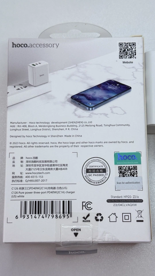 Cargador de pared rápido Hoco C126 PD 40W 3 puertos USB-C USB-A QC3.0 para iPhone Samsung Foto 4 de 4