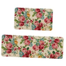 Pioneer Woman Kitchen Rugs Sets of 2 Non Slip Washable, Pink Floral Pink Roses
