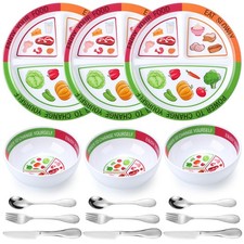 6 Pcs Portion Control Bariatric Plates and Bowls Set with 9 Pcs Stainless Ste...