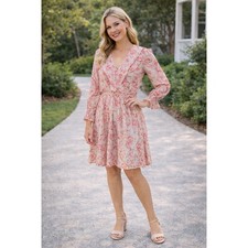 Tommy Hilfiger Floral Mini Dress Pink Excellent Ruffle Wrap - SIze 6