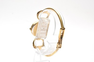 Exc 5 GUCCI 1600 Gold 26mm Black Dial Bangle Quartz Women's Watch