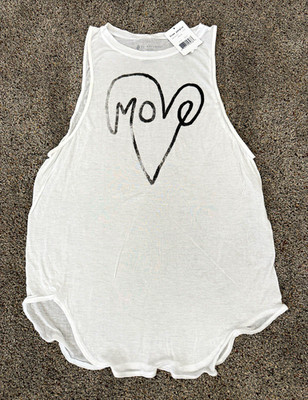 Free People White Tank Top Graphic Heart, Women s XS/S, Workout Top
