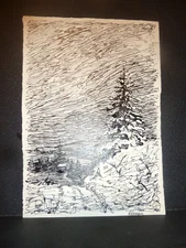 Original Vintage pen & ink drawing "Snowy Landscape" attributed to Edward Hopper