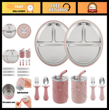 Stainless Steel Baby Feeding Set - 2 Suction Plates, Spill-Proof Cups, Utensils