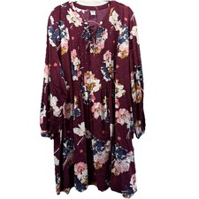 Old Navy Women's Dress Size XXL Burgundy Floral Bohemian Long Layered Sleeve