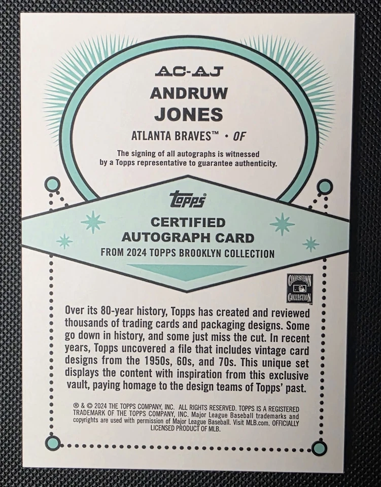 Colección Brooklyn Topps 2024 Andruw Jones dorado automático #AC-AJ/75 BRAVES Foto 2 de 2