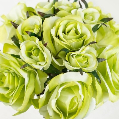12'' Lime Artificial Rose Nosegay Bouquet with !2 Individual Roses