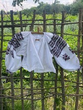 Vintage Ukrainian Hand Embroidered Vyshyvanka Folk Blouse Shirt Red Black Handma