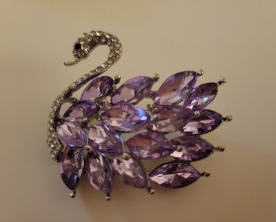 Beautiful Deep Purple Rhinestone Swan Bird Brooch CA USA  P5