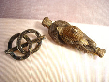 Antique LOT of 2 Victorian Mourning Woven HAIR Pin Brooches - For Restoration